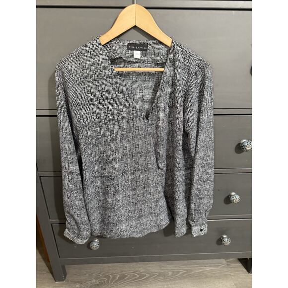 Simply Styled By Sears Women's Wrap Blouse Black/White Size L - Picture 1 of 4